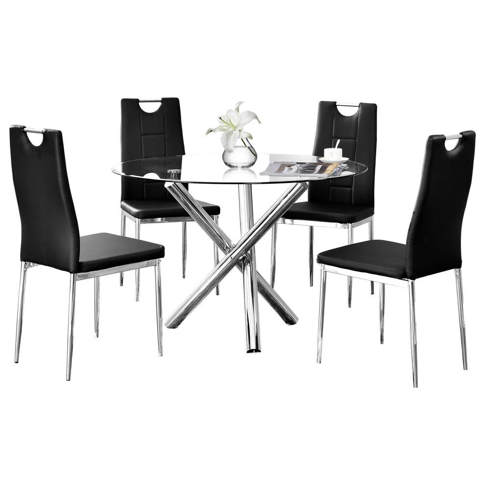 Best Master Beverly 5-Piece Faux Leather Round Glass Dinette Set - Black. Picture 1