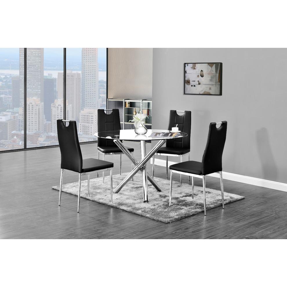 Best Master Beverly 5-Piece Faux Leather Round Glass Dinette Set - Black. Picture 4