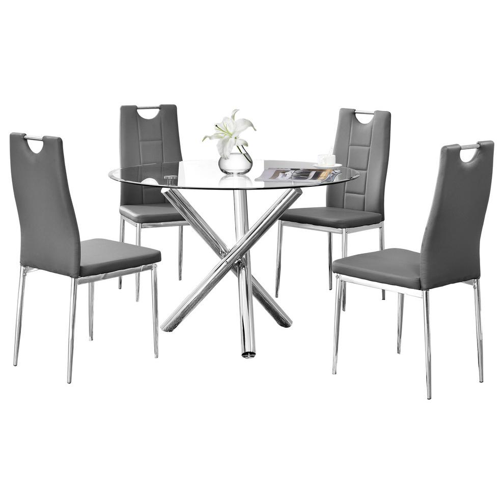 Best Master Beverly 5-Piece Faux Leather Round Glass Dinette Set - Gray. Picture 1