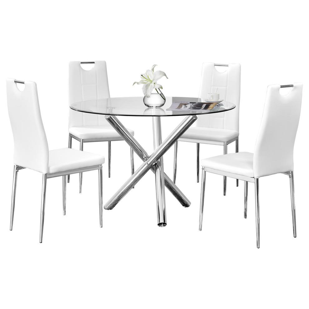 Best Master Beverly 5-Piece Faux Leather Round Glass Dinette Set - White. Picture 1