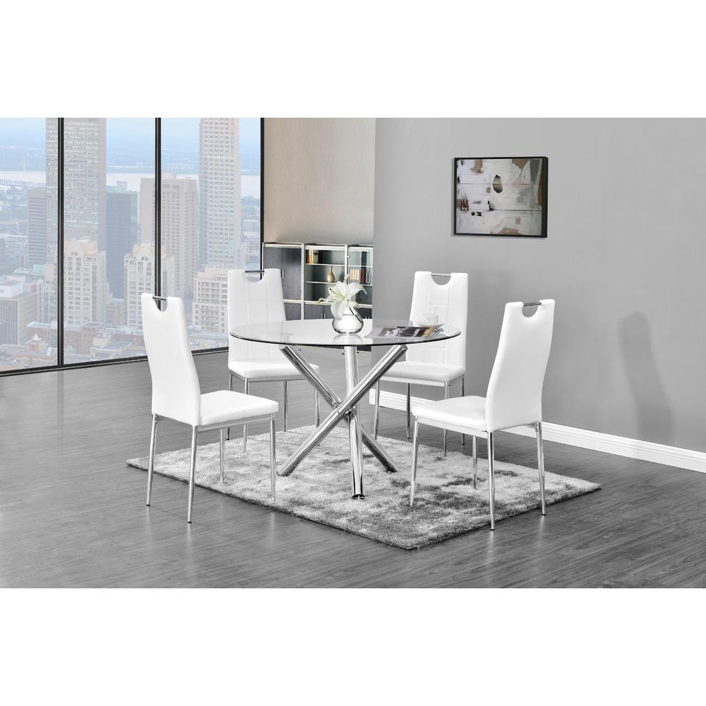 Best Master Beverly 5-Piece Faux Leather Round Glass Dinette Set - White. Picture 4