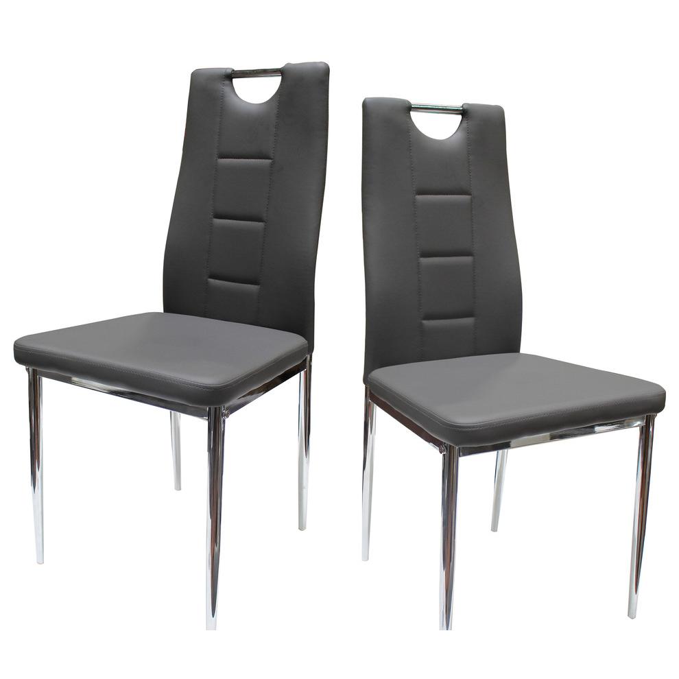 Best Master Beverly Faux Leather Upholstered Side Chair - Gray (Set of 2). Picture 1