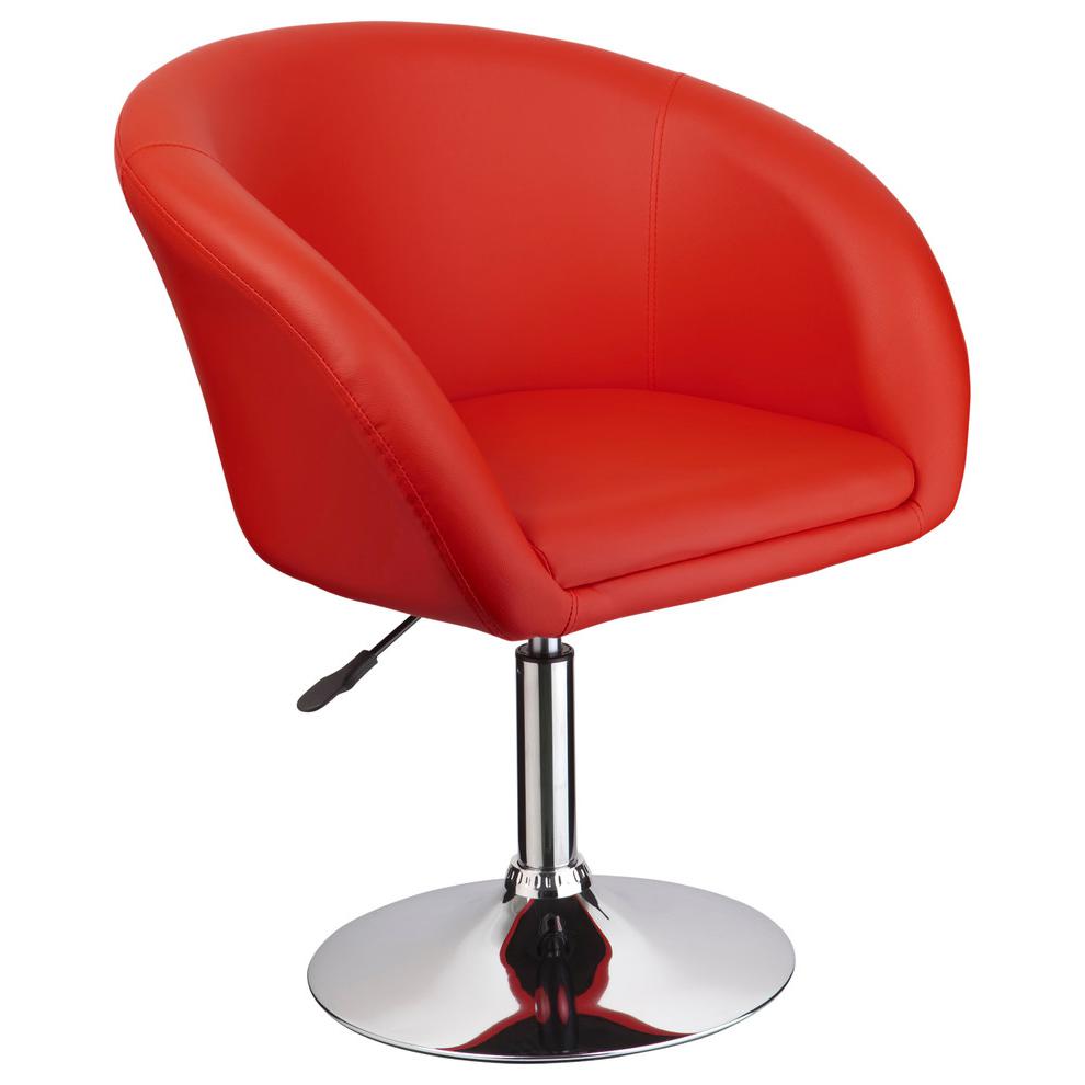 Best Master Furniture Faux Leather Swivel Coffee Chair in Red/Chrome Legs. Picture 1