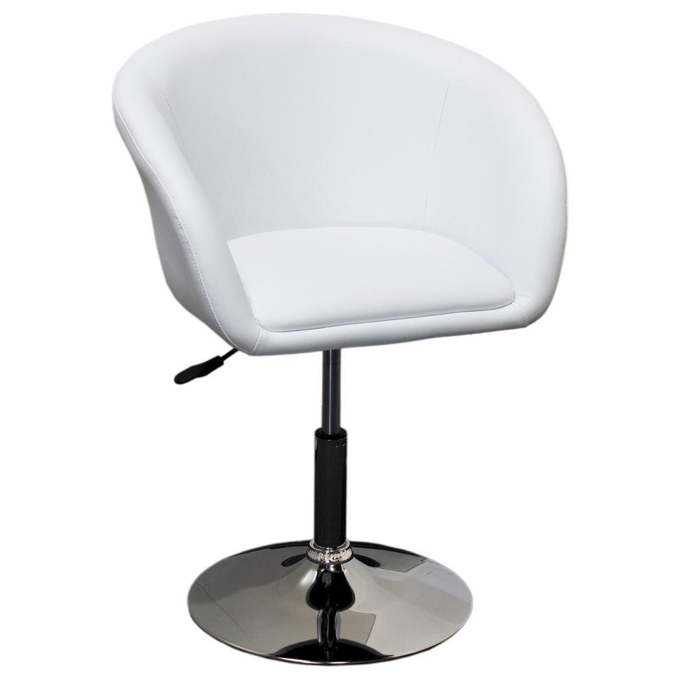 Best Master Furniture Faux Leather Swivel Coffee Chair in White/Chrome Legs. Picture 1