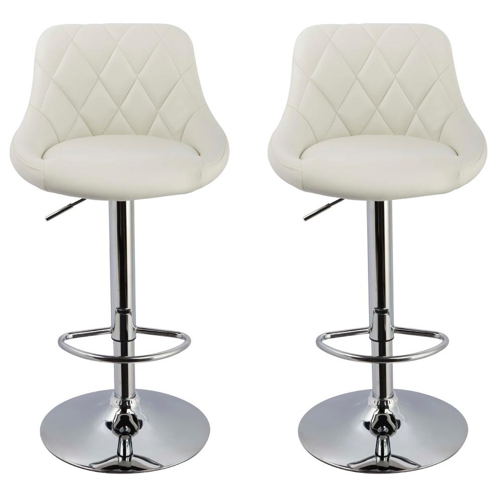 Best Master Claire Faux Leather Adjustable Swivel Bar Stool in White (Set of 2). Picture 1