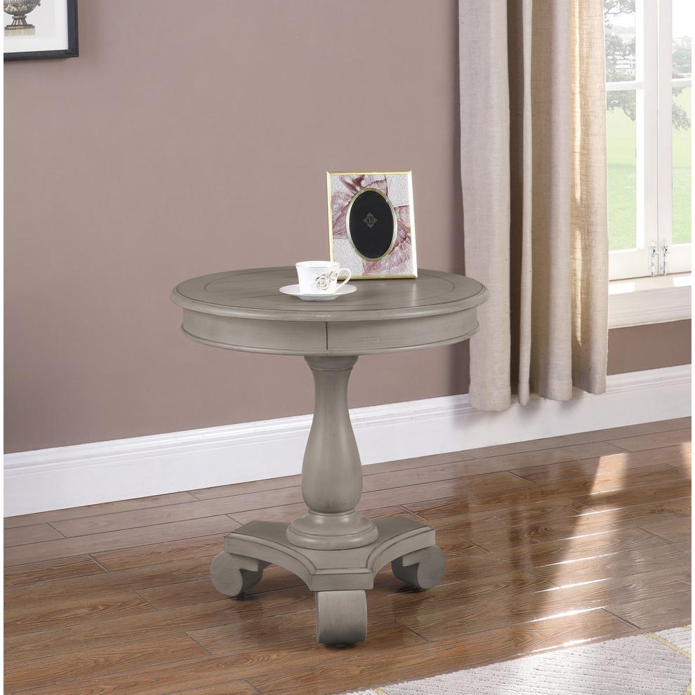 Best Master Furniture Engineered Wood Round End Table in Antique Gray. Picture 3