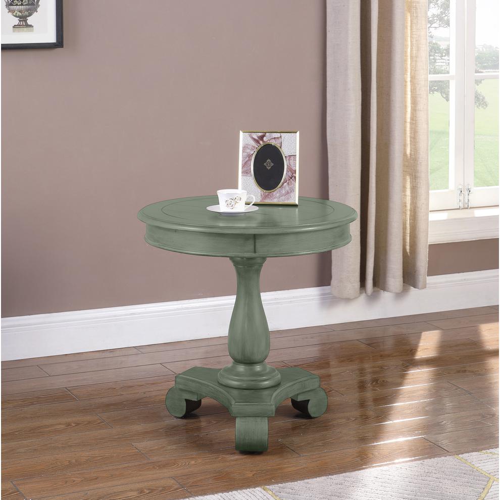 Best Master Furniture Engineered Wood Round End Table in Antique Teal. Picture 3