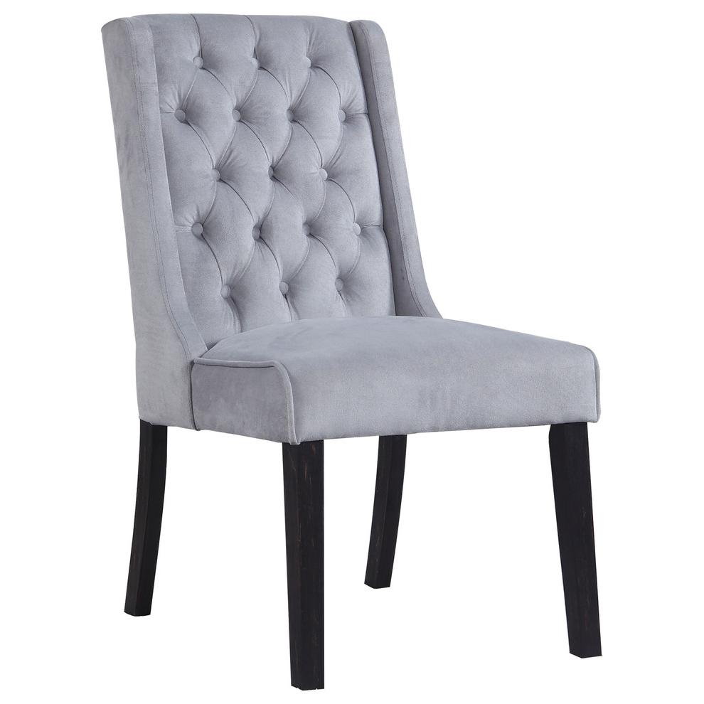 Best Master Newport Tufted Back Wood Dining Side Chair in Gray (Set of 2). Picture 1