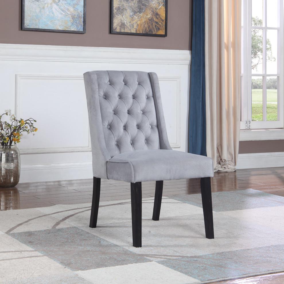 Best Master Newport Tufted Back Wood Dining Side Chair in Gray (Set of 2). Picture 2