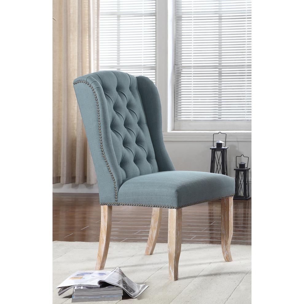 Best Master Huntington Tufted Back Fabric Dining Side Chair- Sea Blue (Set of 2). Picture 2