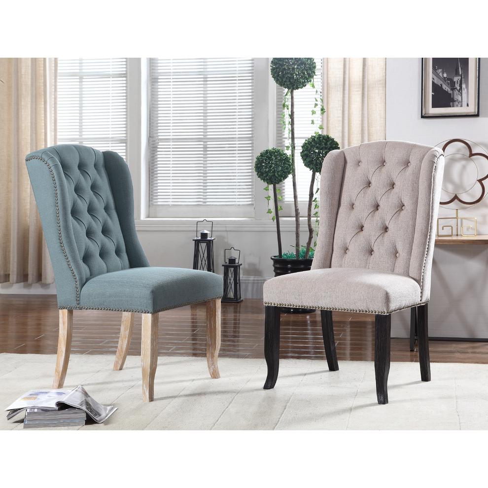 Best Master Huntington Tufted Back Fabric Dining Side Chair- Sea Blue (Set of 2). Picture 3