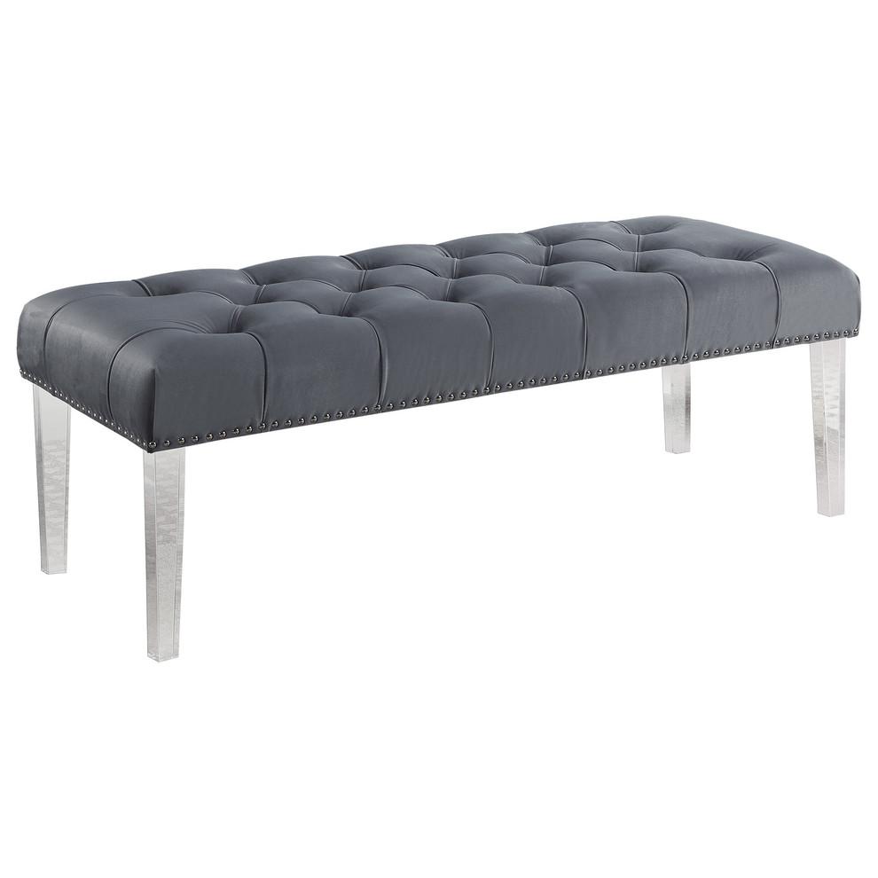 Suede Upholstered Tufted Bench With Acrylic Legs. Picture 1