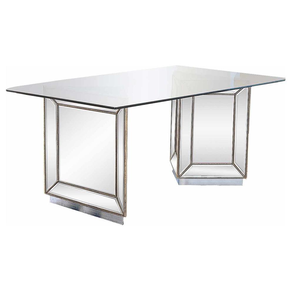Best Master Nicolette 72" Solid Wood Dining Table in Mirrored Silver. Picture 1
