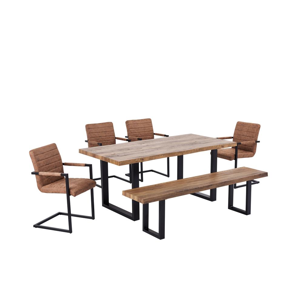 Bazely 6-piece Industrial Chic Rectangular Wood Dining Set in Brown. Picture 1