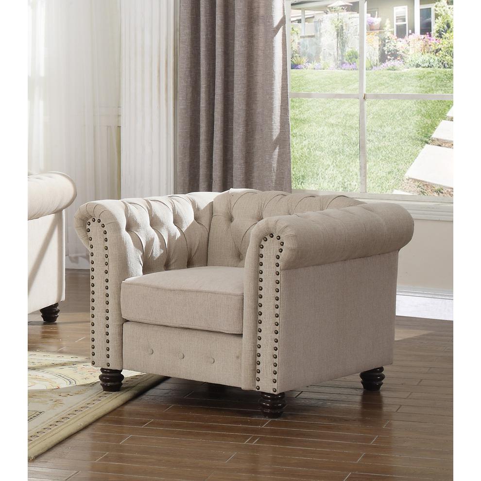 Best Master Venice Fabric Upholstered Living Arm Chair in Beige. Picture 2