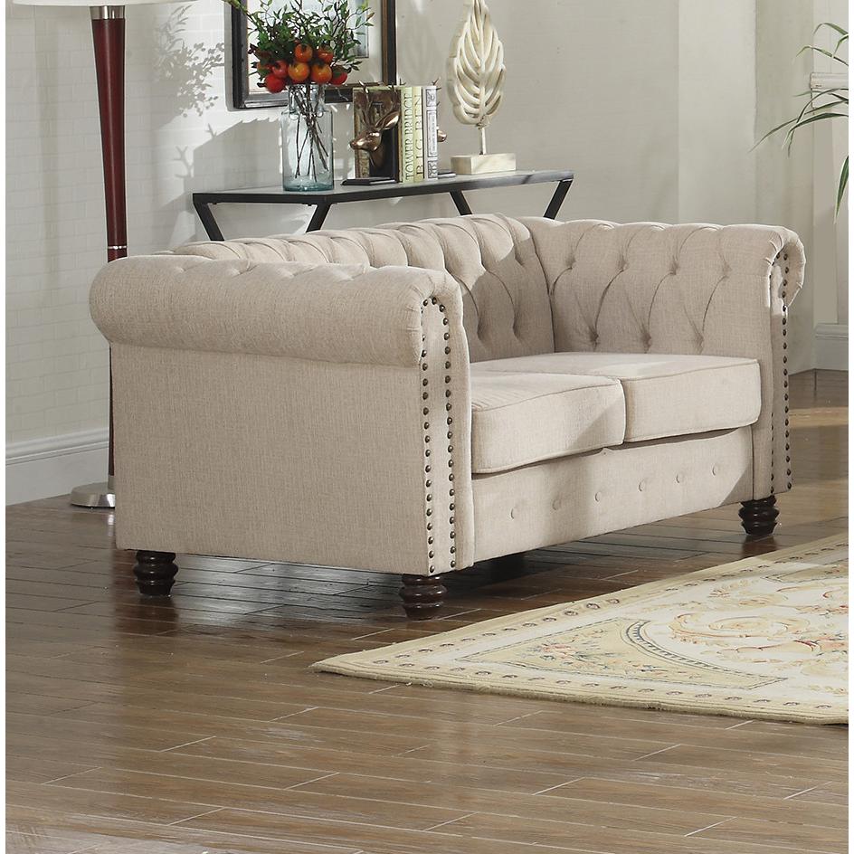 Best Master Venice Fabric Upholstered Living Room Loveseat in Beige. Picture 2