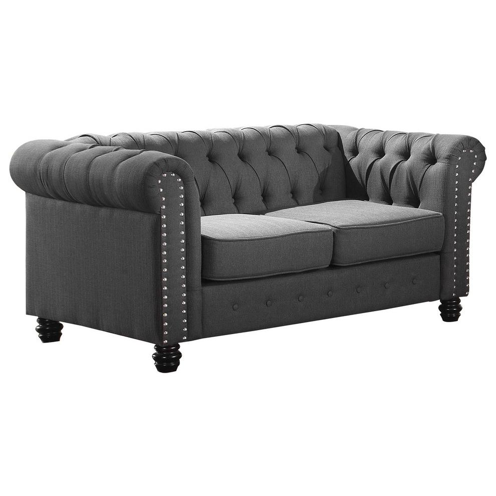 Best Master Venice Fabric Upholstered Living Room Loveseat in Klein Charcoal. The main picture.