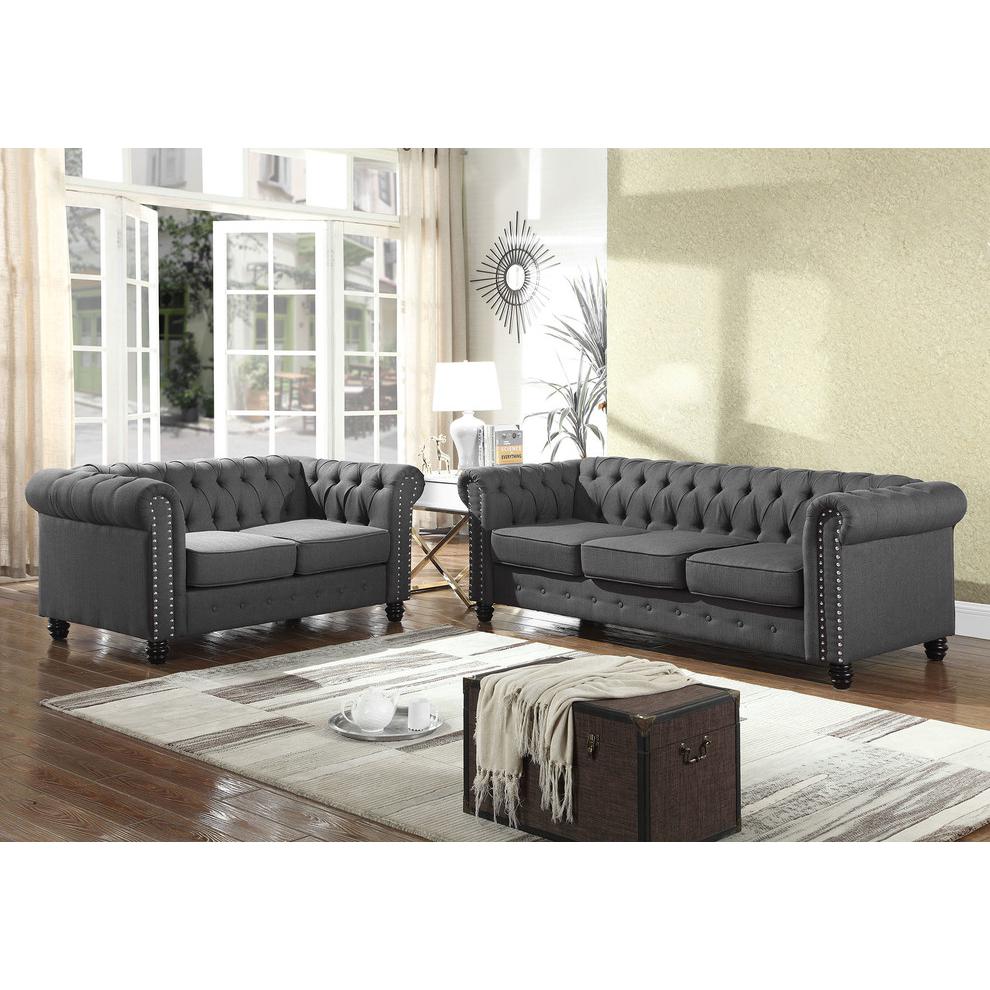 Best Master Venice Fabric Upholstered Living Room Loveseat in Klein Charcoal. Picture 2