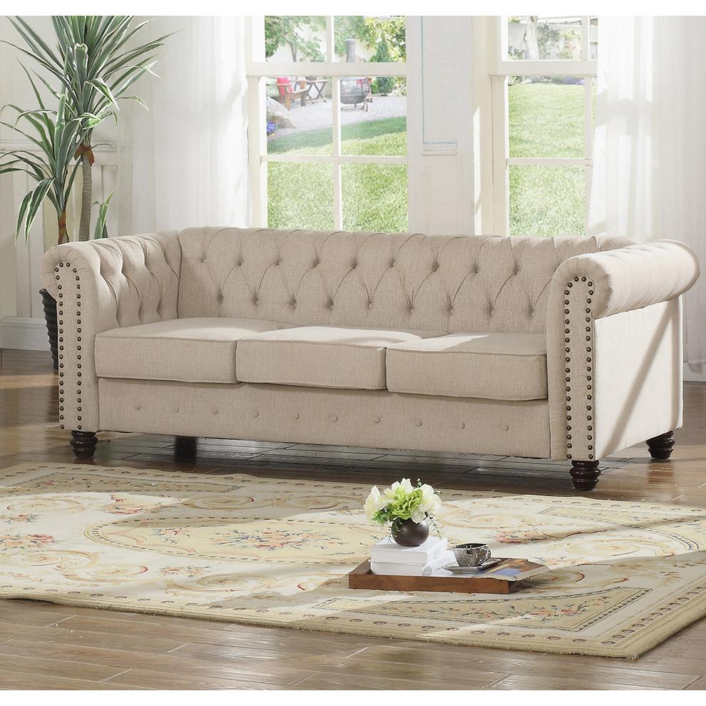 Best Master Venice 2-Pc Fabric Upholstered Sofa & Loveseat Set in Beige. Picture 3