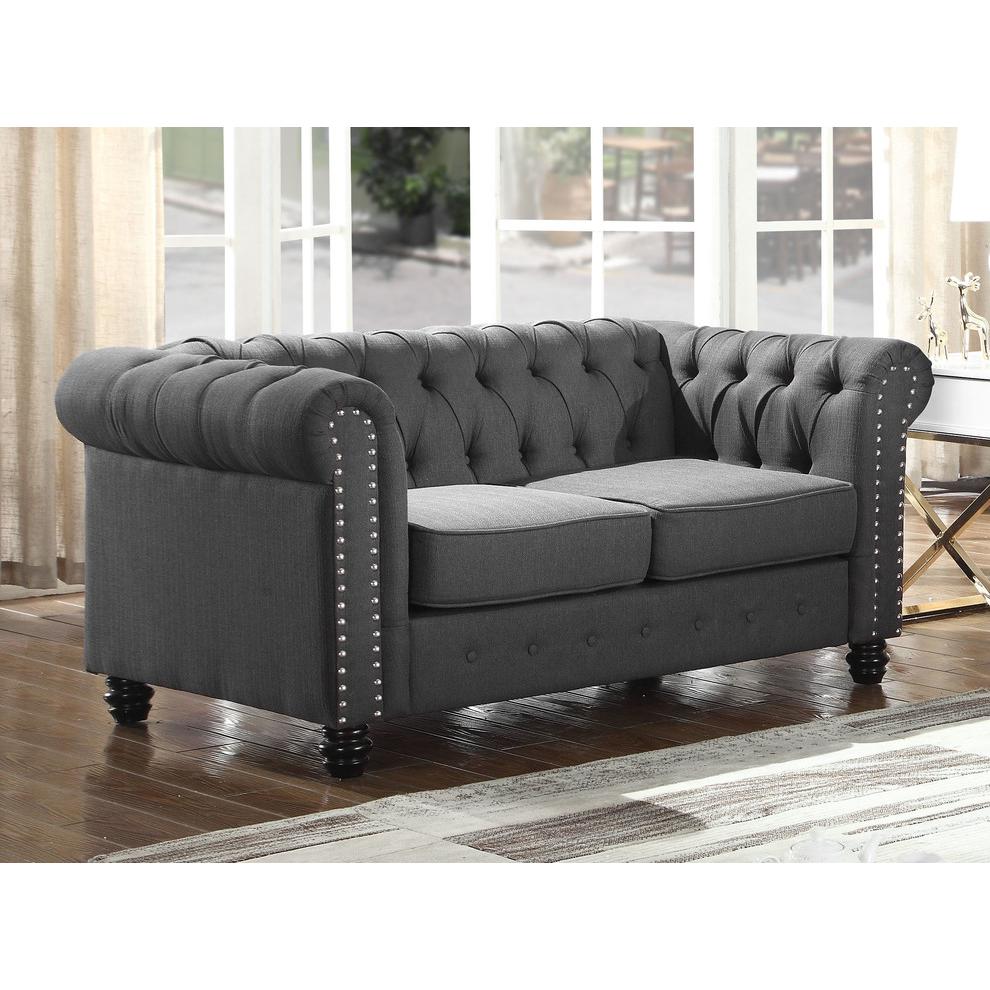Best Master Venice 2-Pc Fabric Upholstered Sofa & Loveseat Set in Klein Charcoal. Picture 3