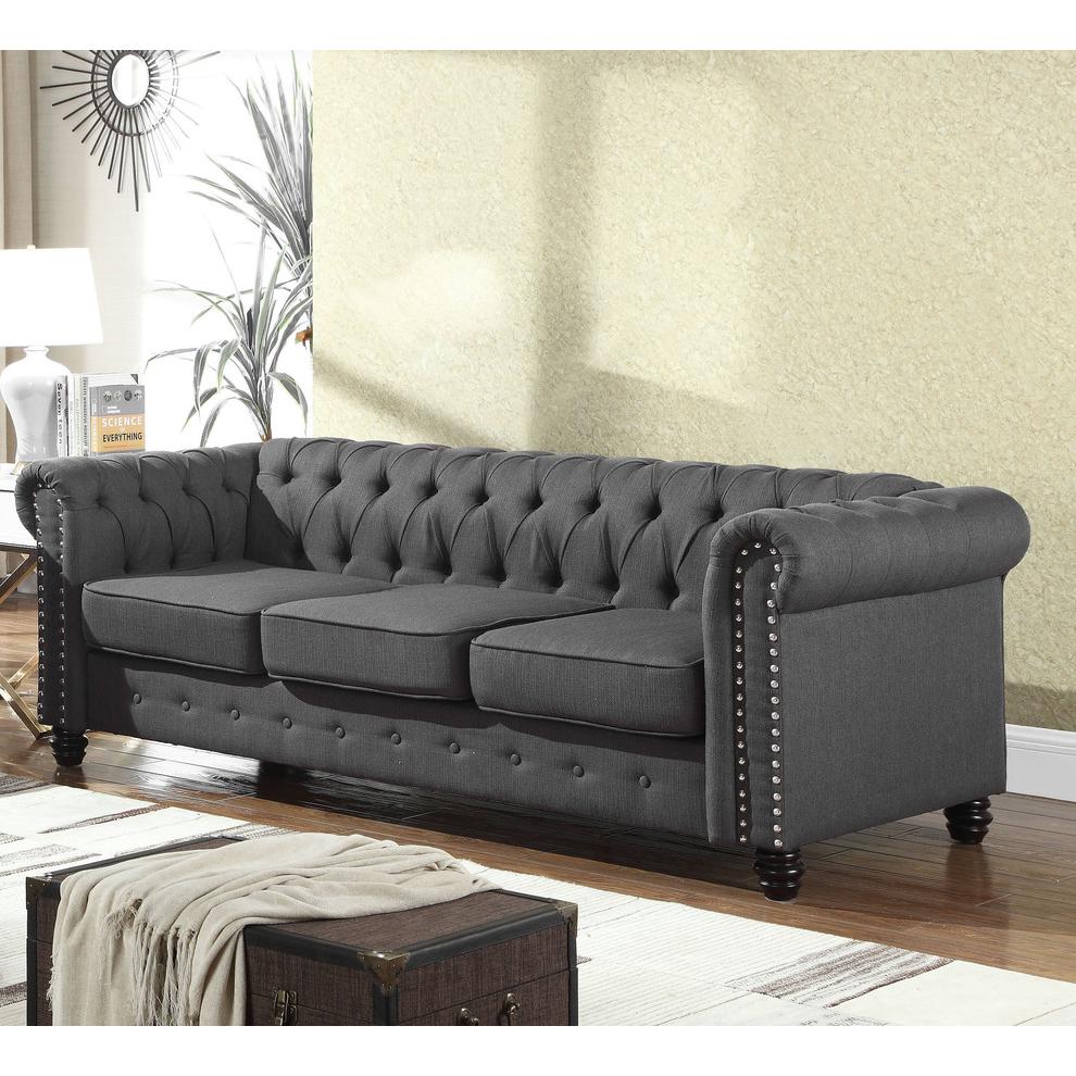 Best Master Venice Fabric Upholstered Living Room Sofa in Klein Charcoal. Picture 3