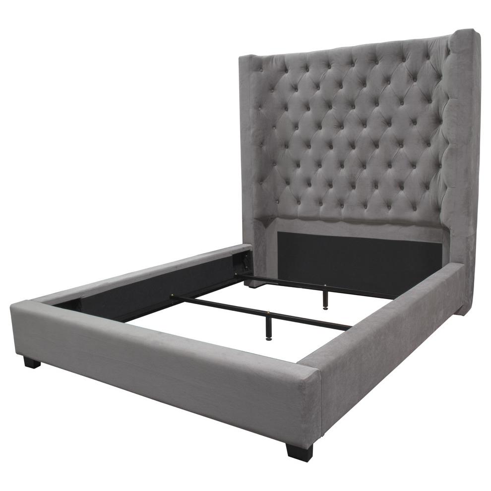 Best Master Jamie Velvet Upholstered Tower High Profile Cal King Bed in Gray. Picture 3