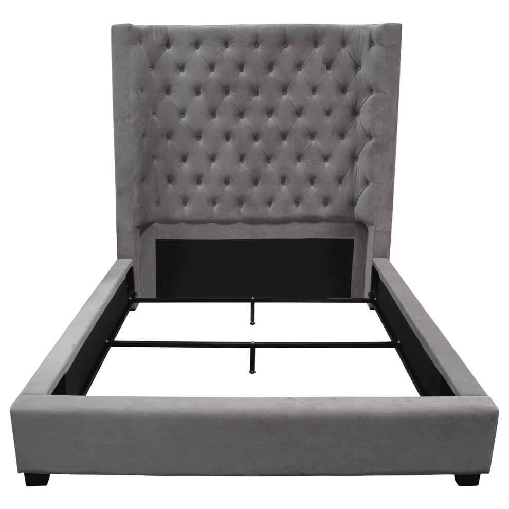 Best Master Jamie Velvet Upholstered Tower High Profile Cal King Bed in Gray. Picture 4
