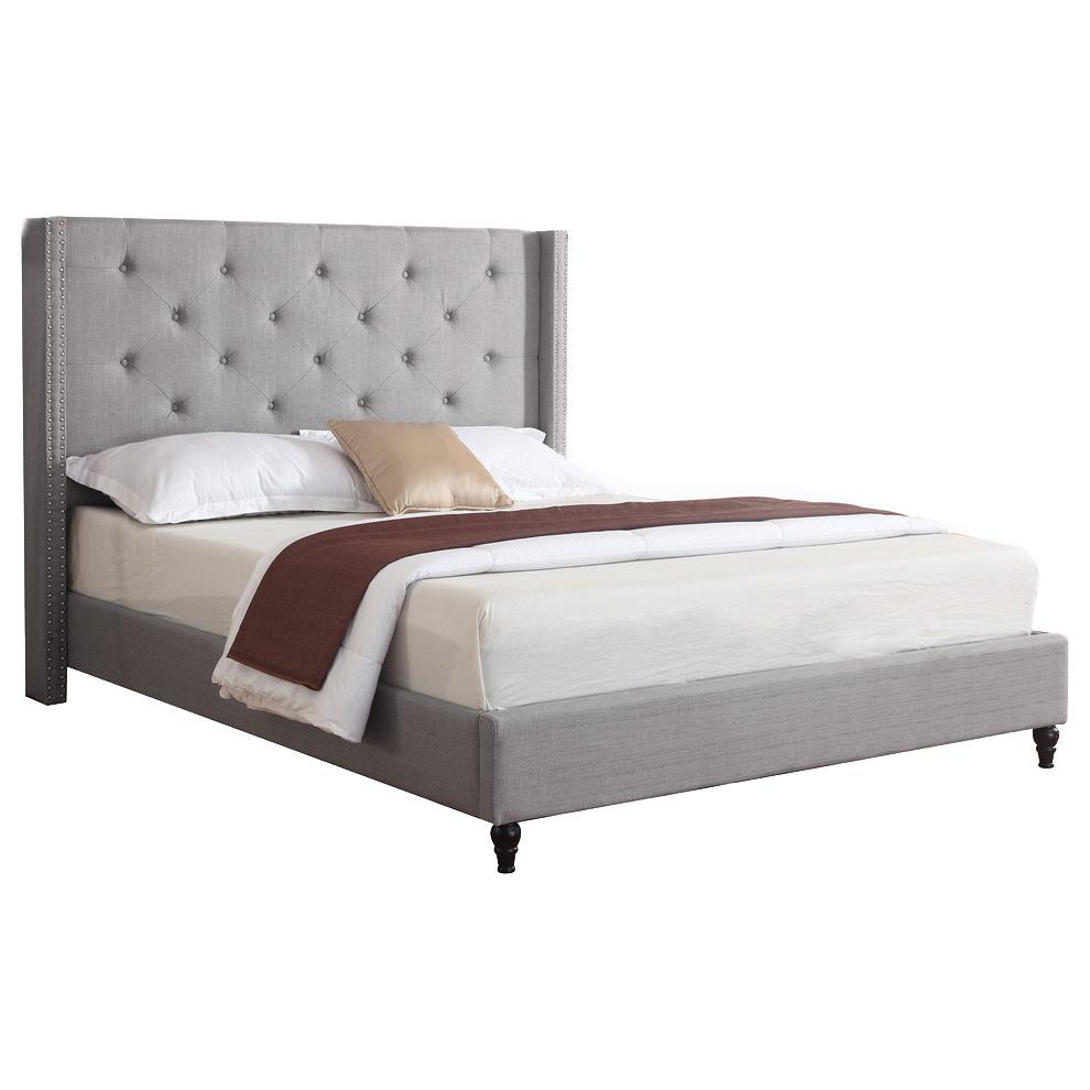 Best Master Valentina Fabric Upholstered Wingback East King Platform Bed - Gray. Picture 1
