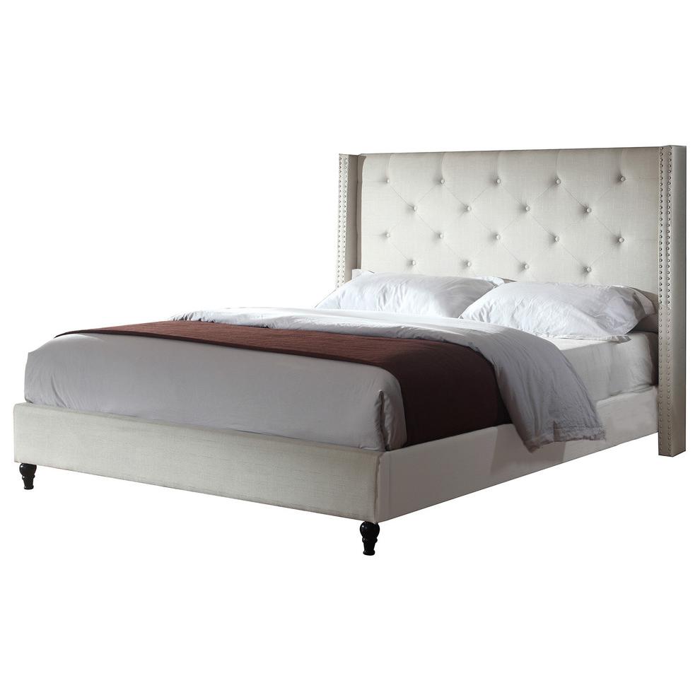 Best Master Valentina Fabric Upholstered Wingback Queen Platform Bed - Beige. Picture 1
