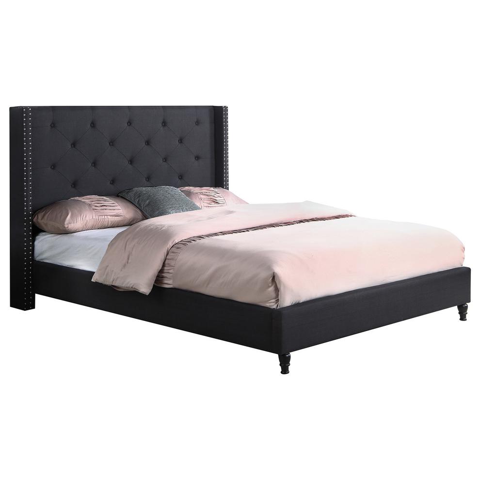 Best Master Valentina Fabric Upholstered Wingback Queen Platform Bed - Black. Picture 1