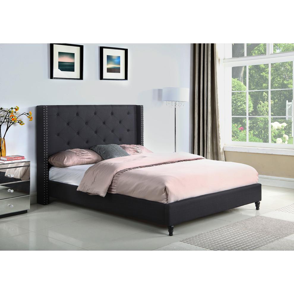 Best Master Valentina Fabric Upholstered Wingback Queen Platform Bed - Black. Picture 2
