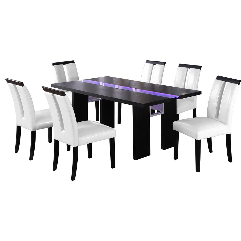 Best Master Zendaya 7-Piece Faux Leather Dining Set in Black Wood/White. Picture 1