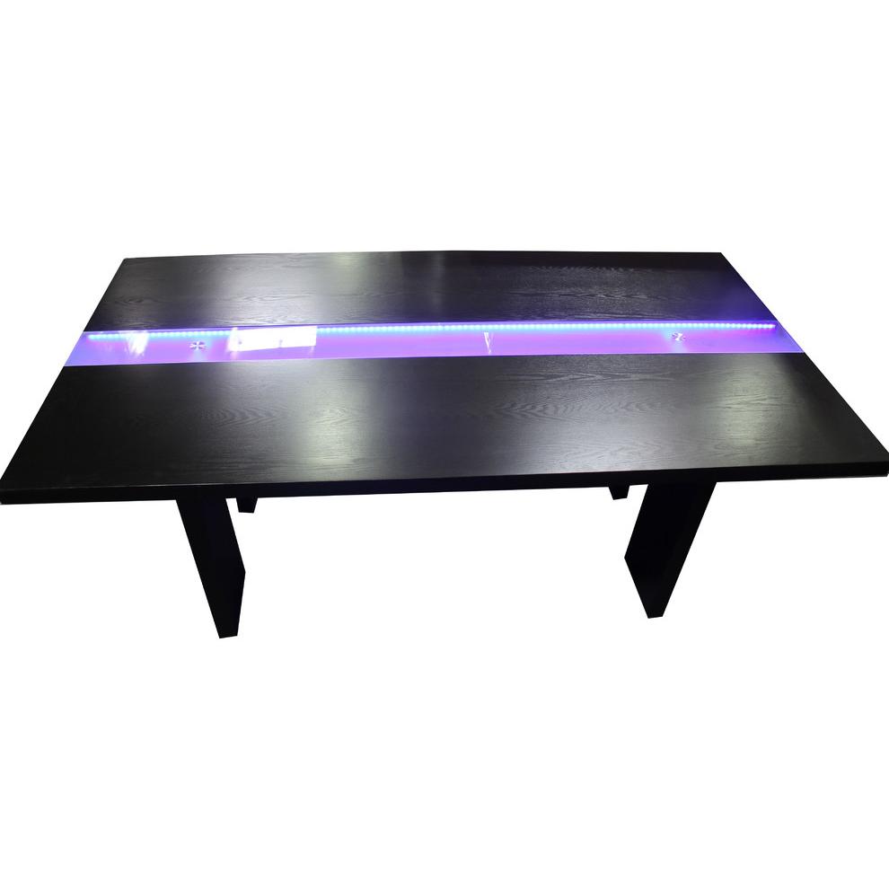 Best Master Zendaya Solid Wood Dining Table in Black Wood with LED Lights. Picture 1