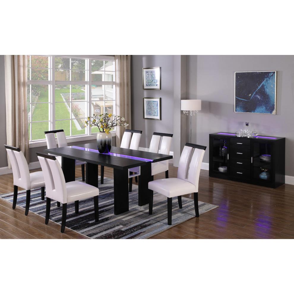 Best Master Zendaya Solid Wood Dining Table in Black Wood with LED Lights. Picture 3