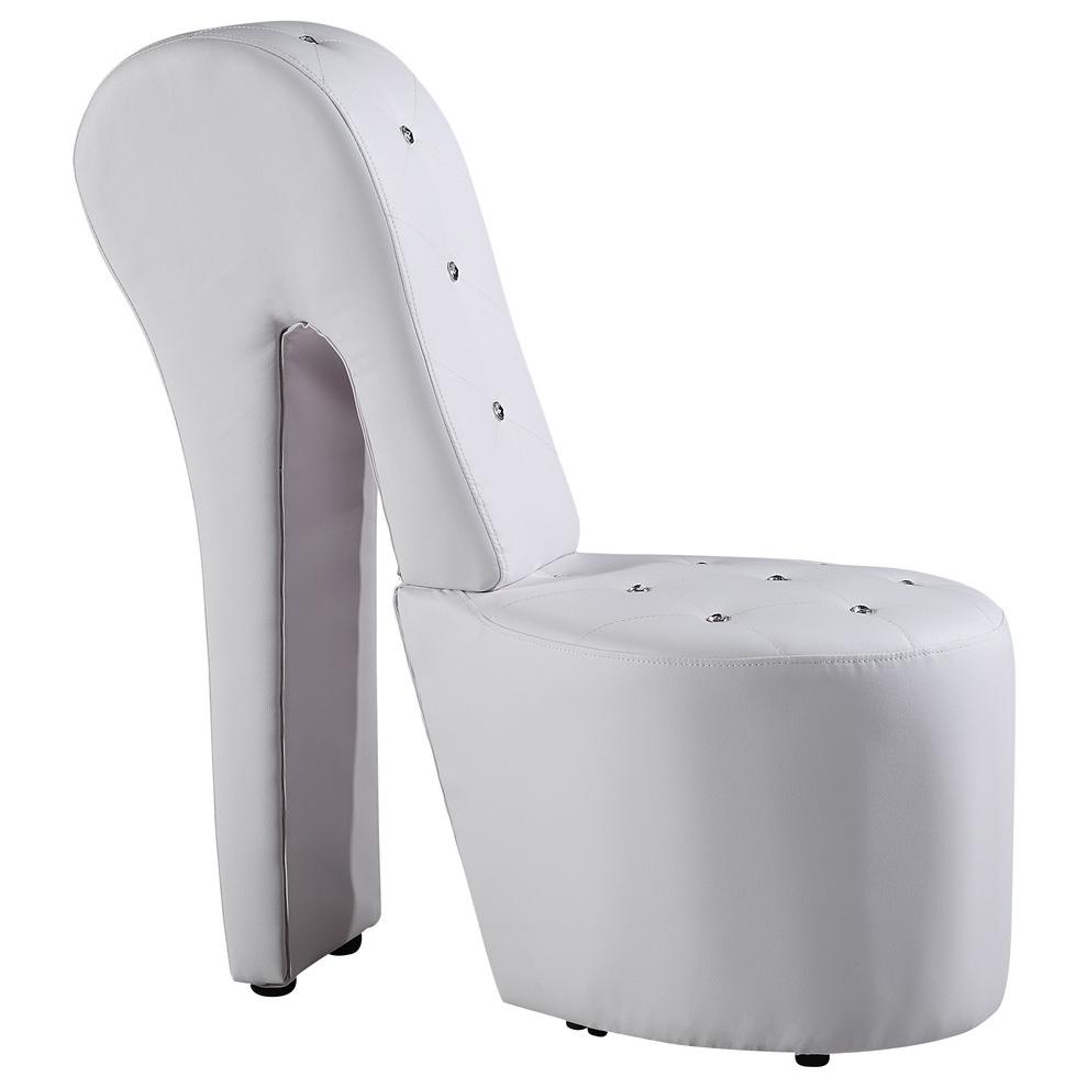 Best Master High Heel Faux Leather Crystal Studs Shoe Chair in White. Picture 1