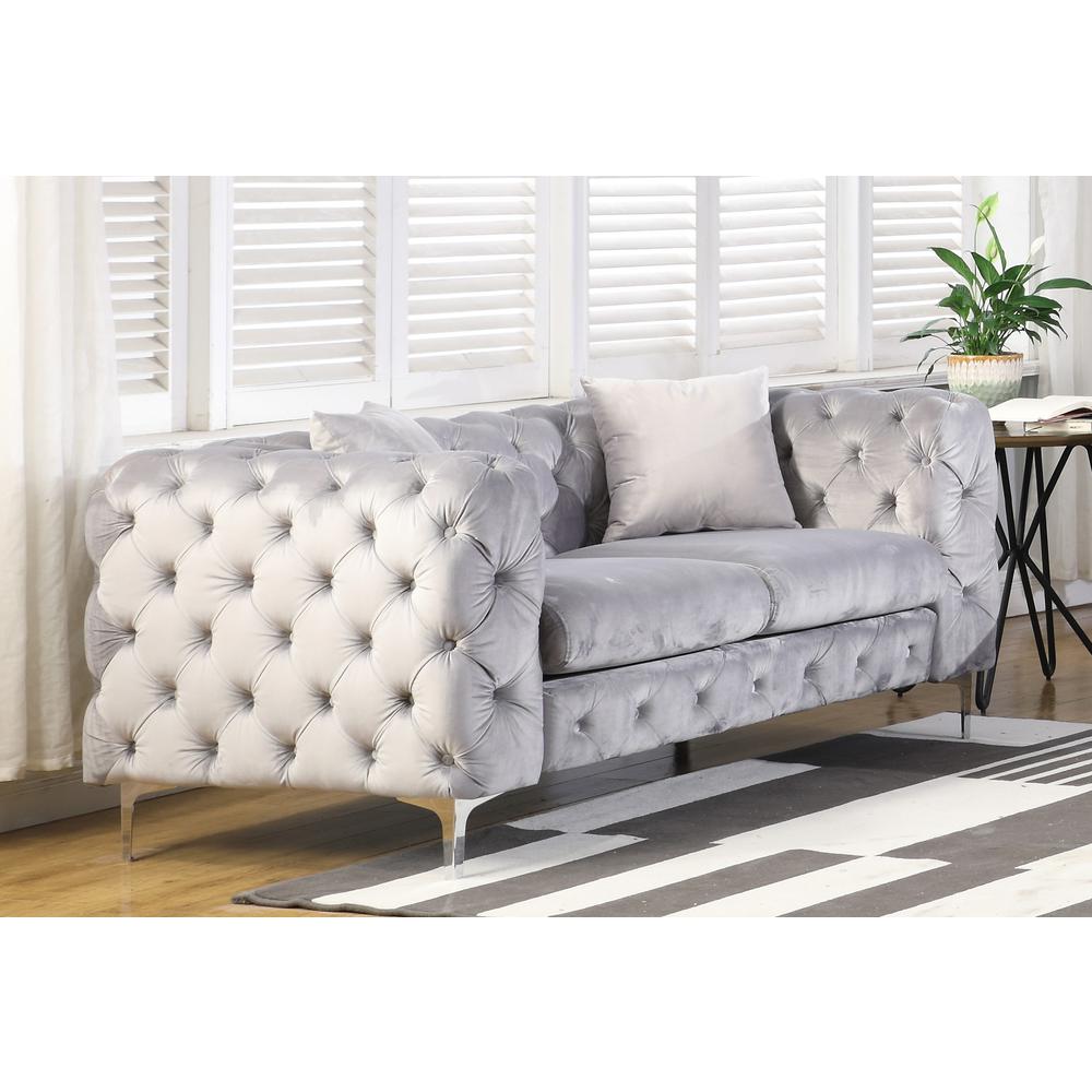 Best Master Furniture Nigel 2 Piece Transitional Velvet Sofa Set in Gray. Picture 2