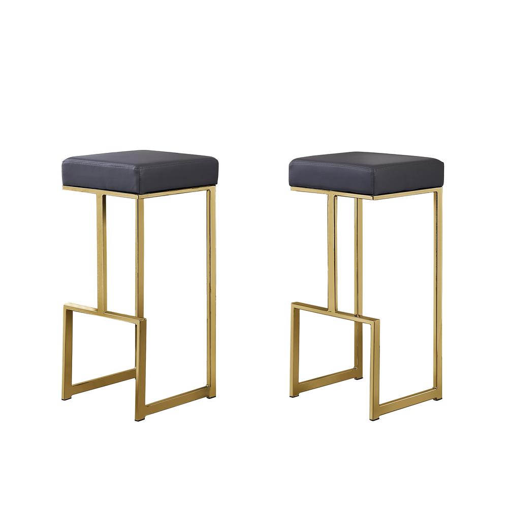 Dorrington Faux Leather Backless Bar Stool in Gray/Gold (Set of 2). Picture 1