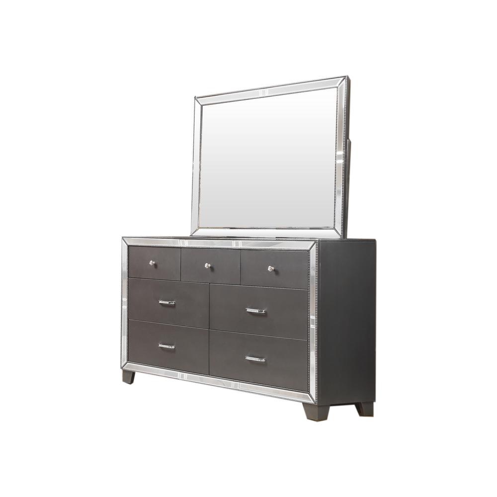Best Master Furniture Beronica Transitional Wood Dresser and Mirror in Silver. Picture 1