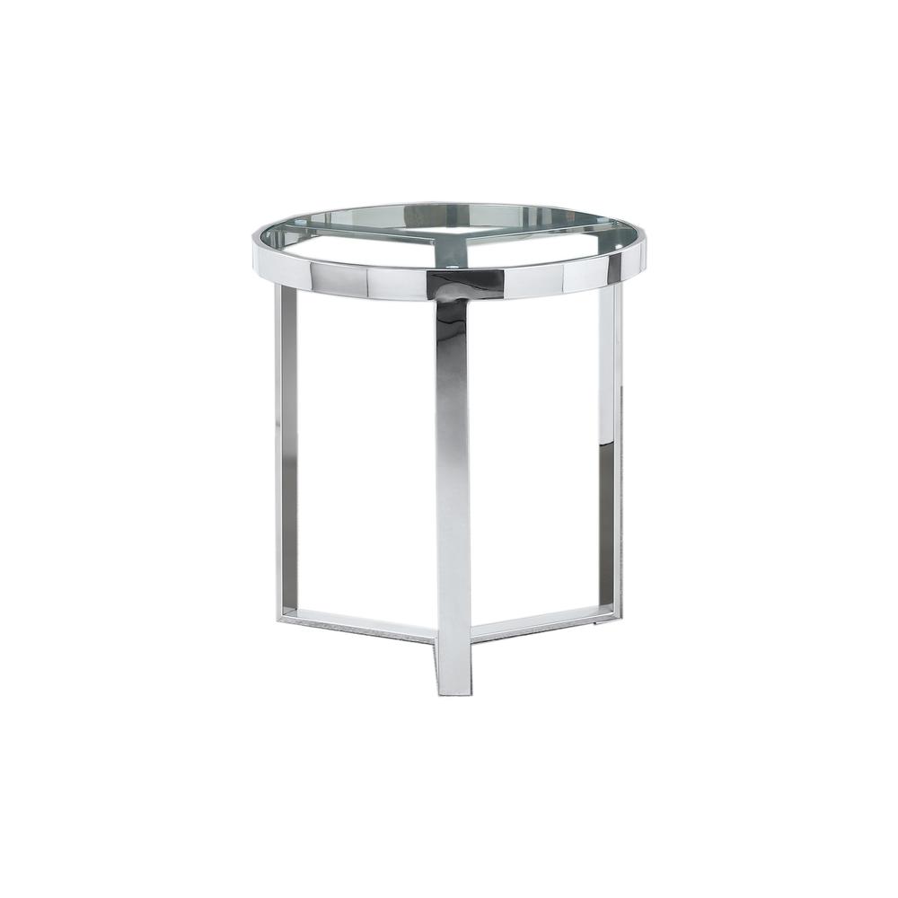 Best Master Furniture 20" Round Modern Clear Tempered Glass End Table in Silver. Picture 1