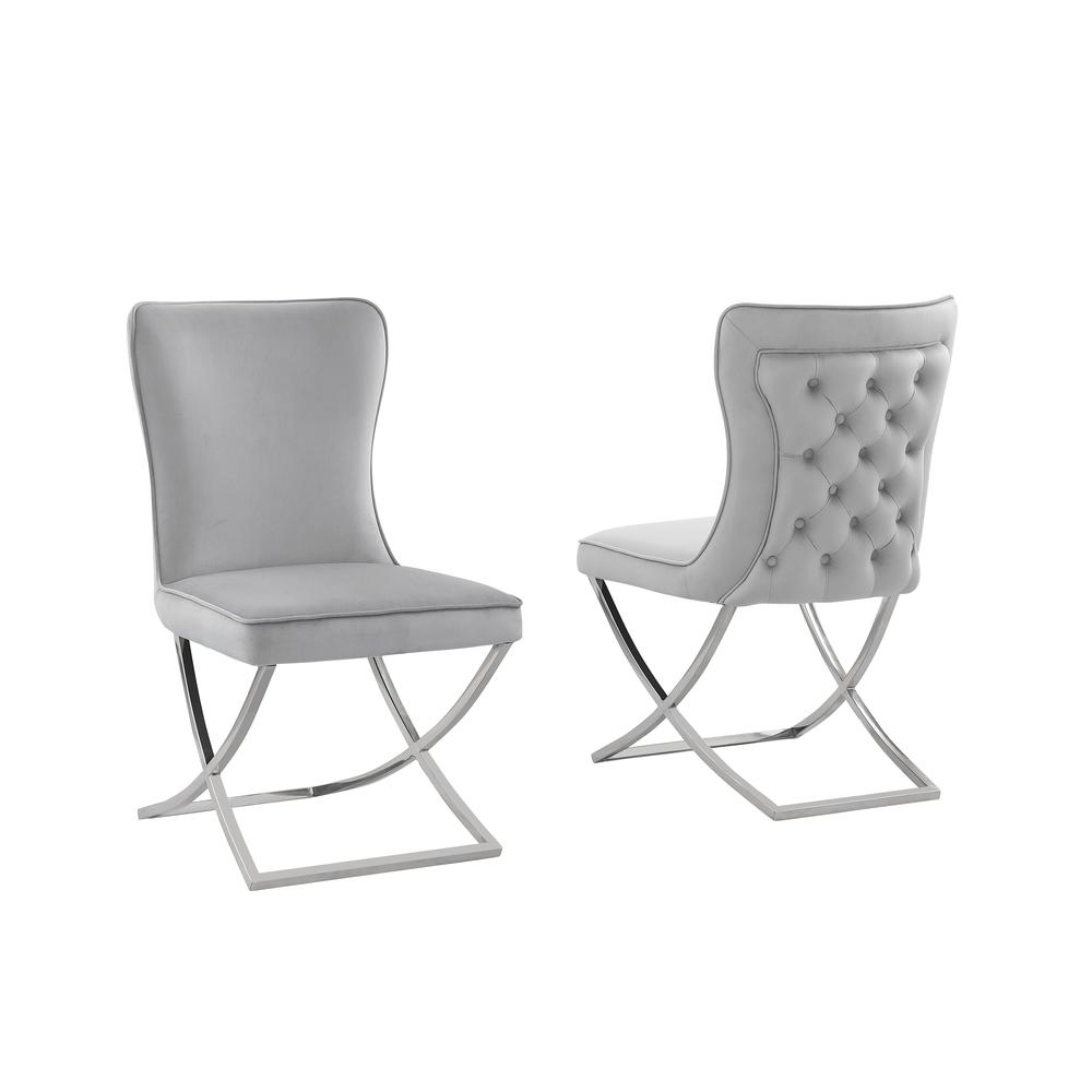 Blythe Grey Velvet with Silver Dining Chairs, Set of 2. Picture 1