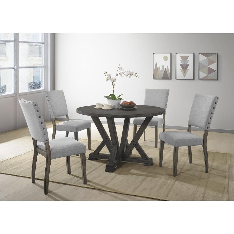 Best Master 5-Piece Solid Wood Round Dinette Set in Antique Rustic Gray. Picture 2