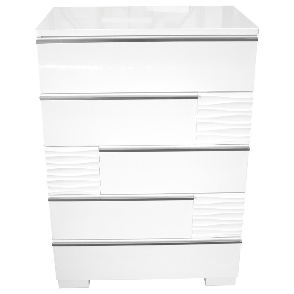 Best Master Athens 5-Drawer Poplar Wood Bedroom Chest in White Lacquer. Picture 1