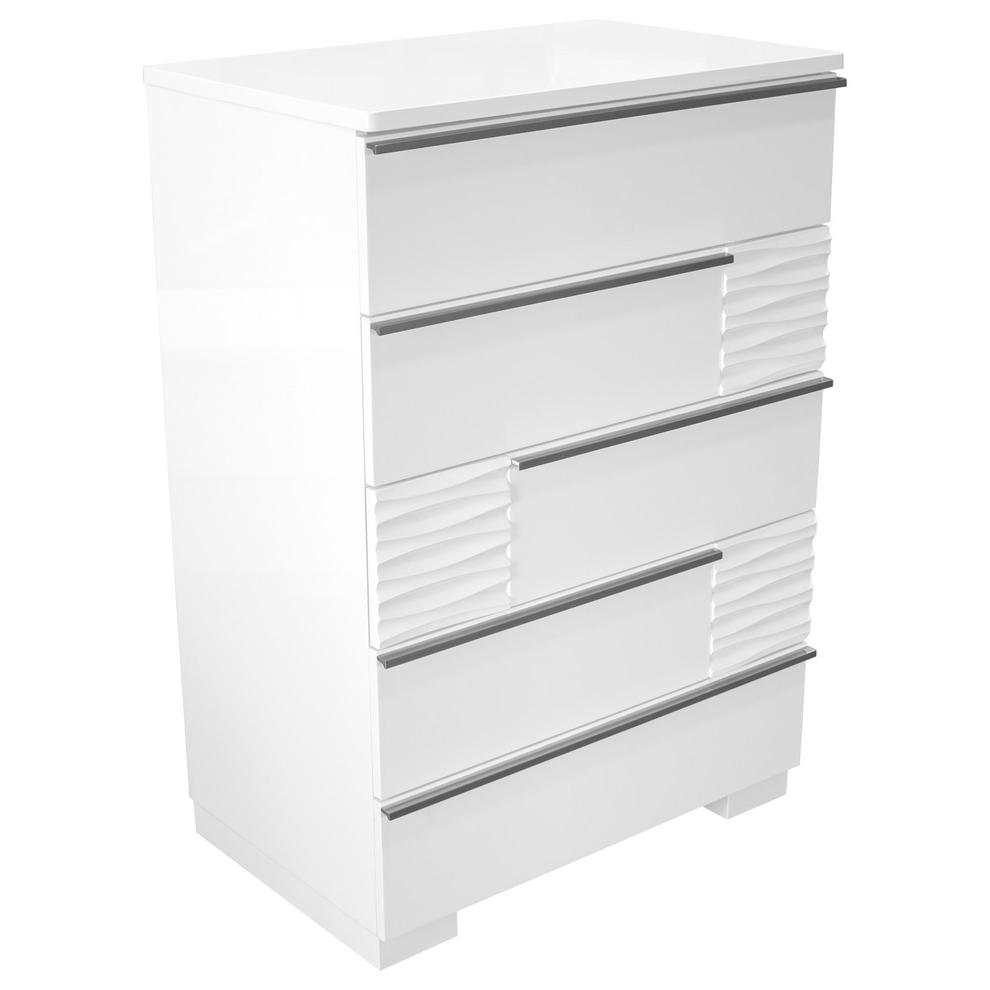 Best Master Athens 5-Drawer Poplar Wood Bedroom Chest in White Lacquer. Picture 2
