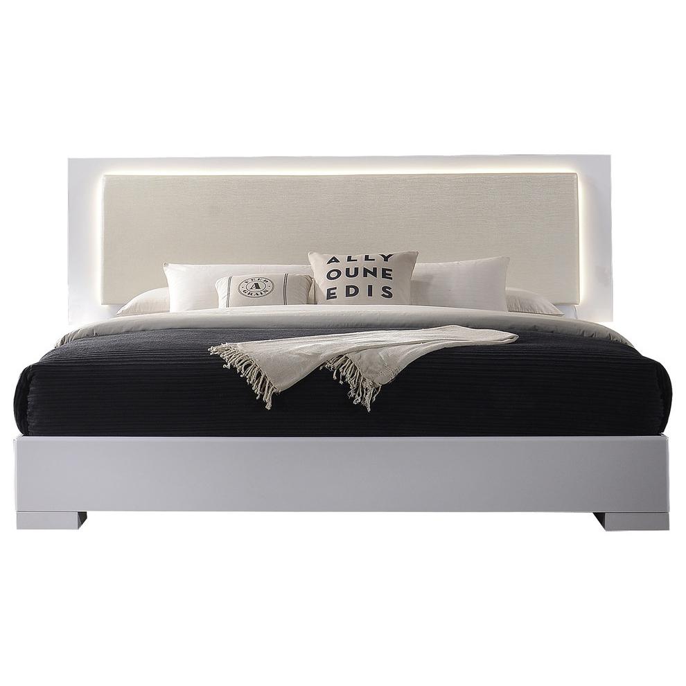 Best Master Athens Cal King Platform Bed with LED Lighting in White Lacquer. Picture 1