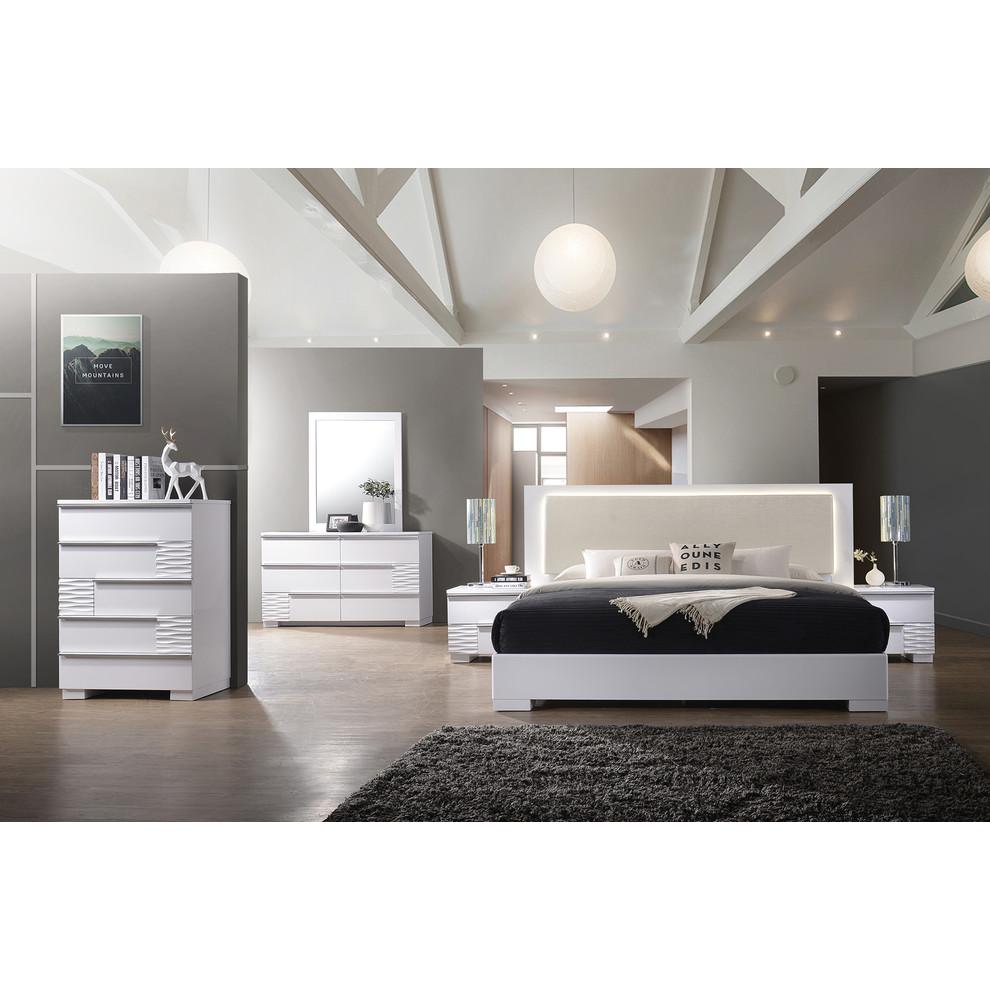Best Master Athens Queen Platform Bed with LED Lighting in White Lacquer. Picture 3