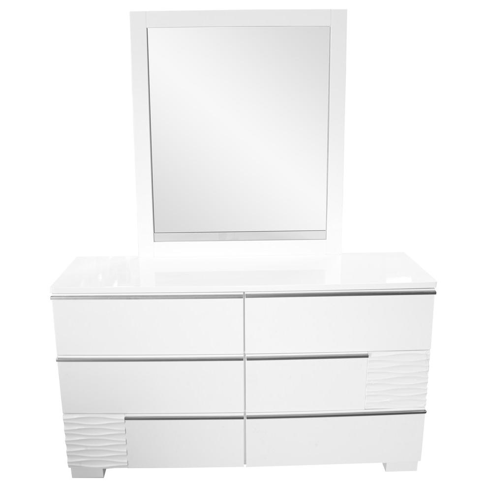 Best Master Athens 2-Piece Poplar Wood Dresser and Mirror Set in White Lacquer. Picture 1