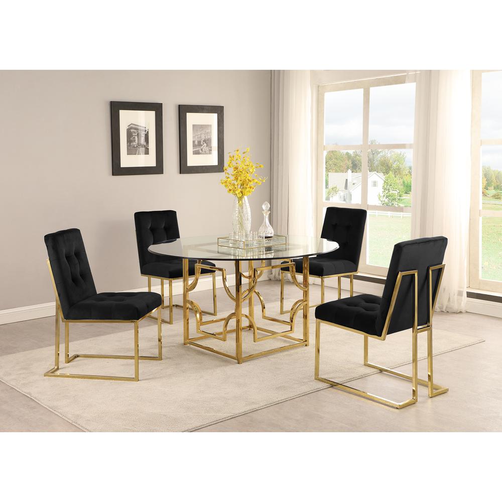 Modern Velvet Fabric Dining Chair in Black/Gold (Set of 2). Picture 2