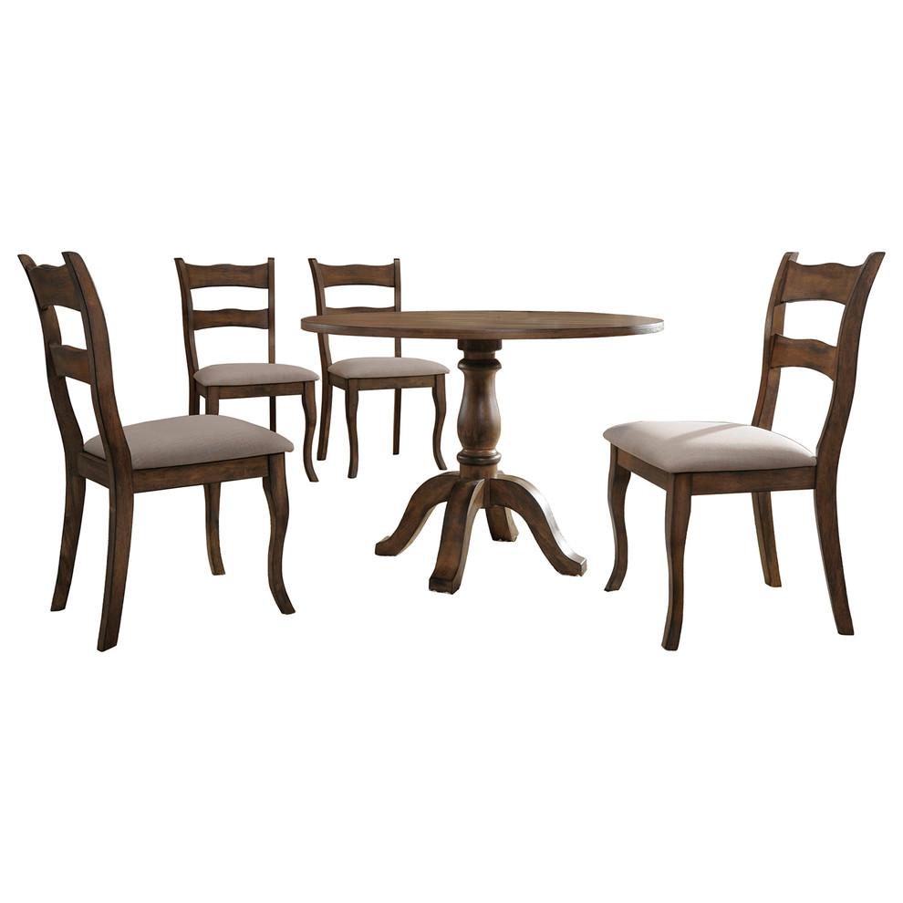 Alice 5-Piece Transitional Round Dinette Set, Brown. Picture 1