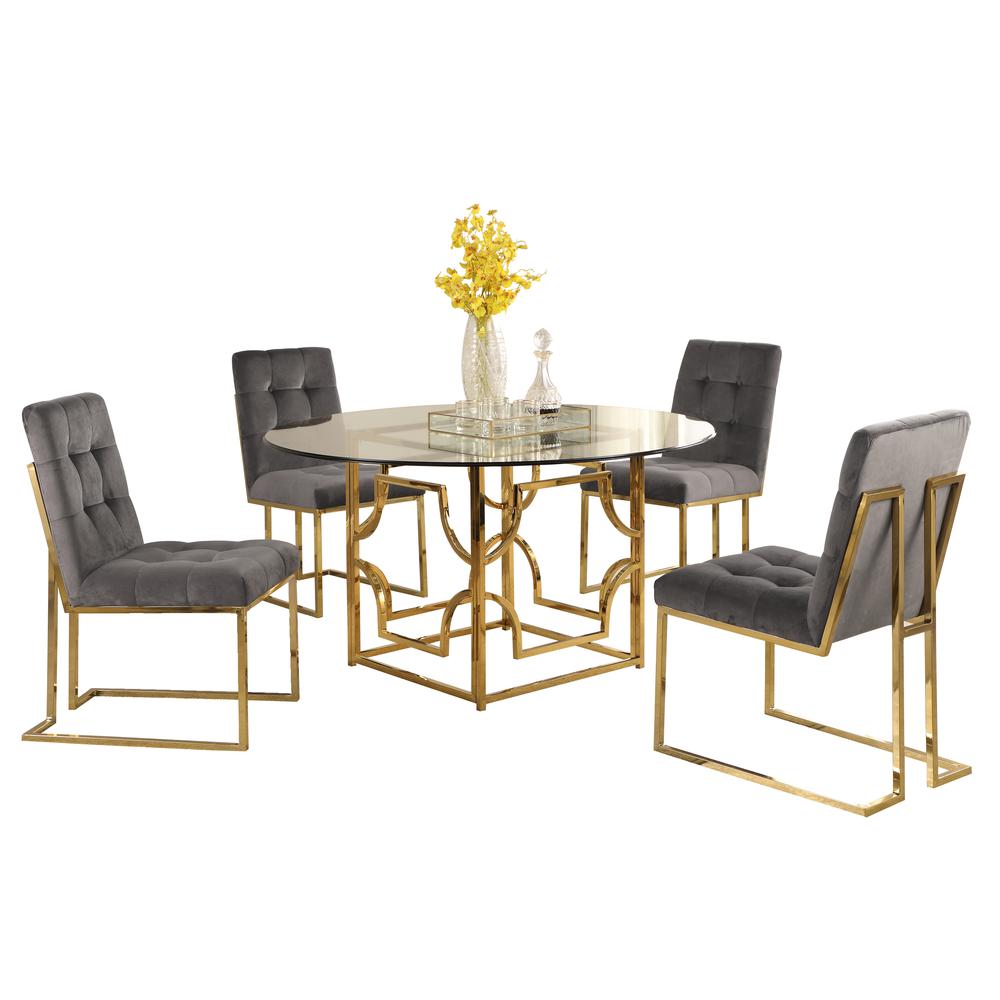 Kina 5-pieces Gray/Gold Plated 54" Dining Set. Picture 2