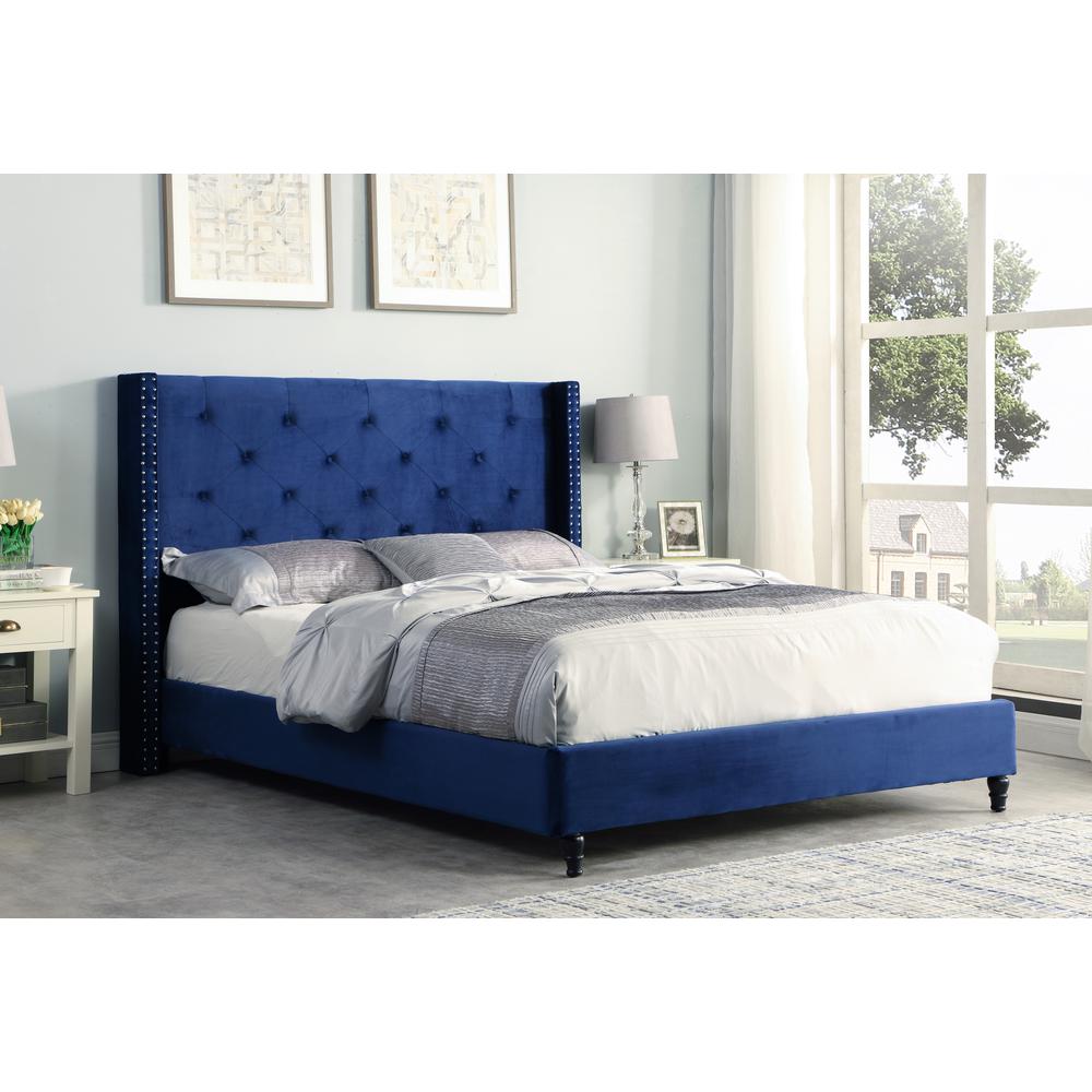 Best Master Furniture Valentina Velvet Wingback Platform King Bed in Blue. Picture 2
